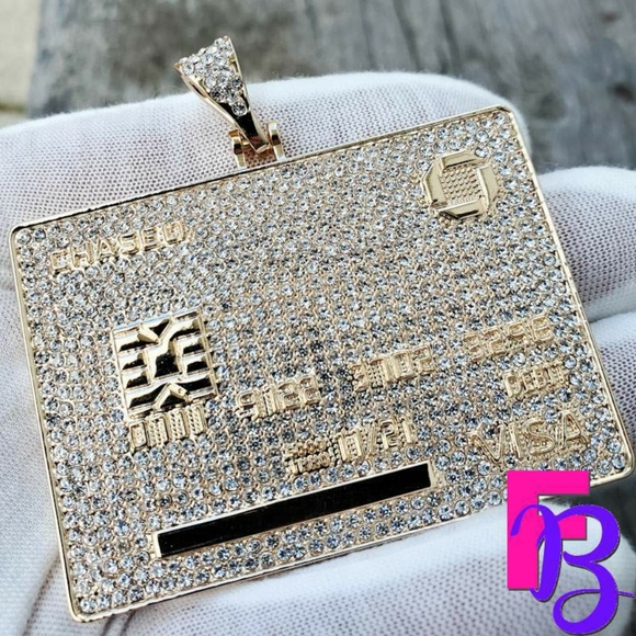 18k Gold Pave Diamond Credit Card Pendant - Picture 2 of 11